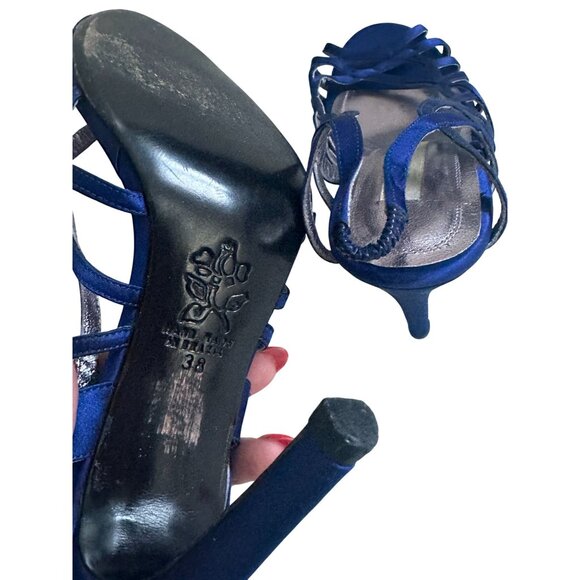 Carlos Miele Womens Strappy Royal Blue Satin Open-Toe Heels Size 38 - Picture 9 of 9